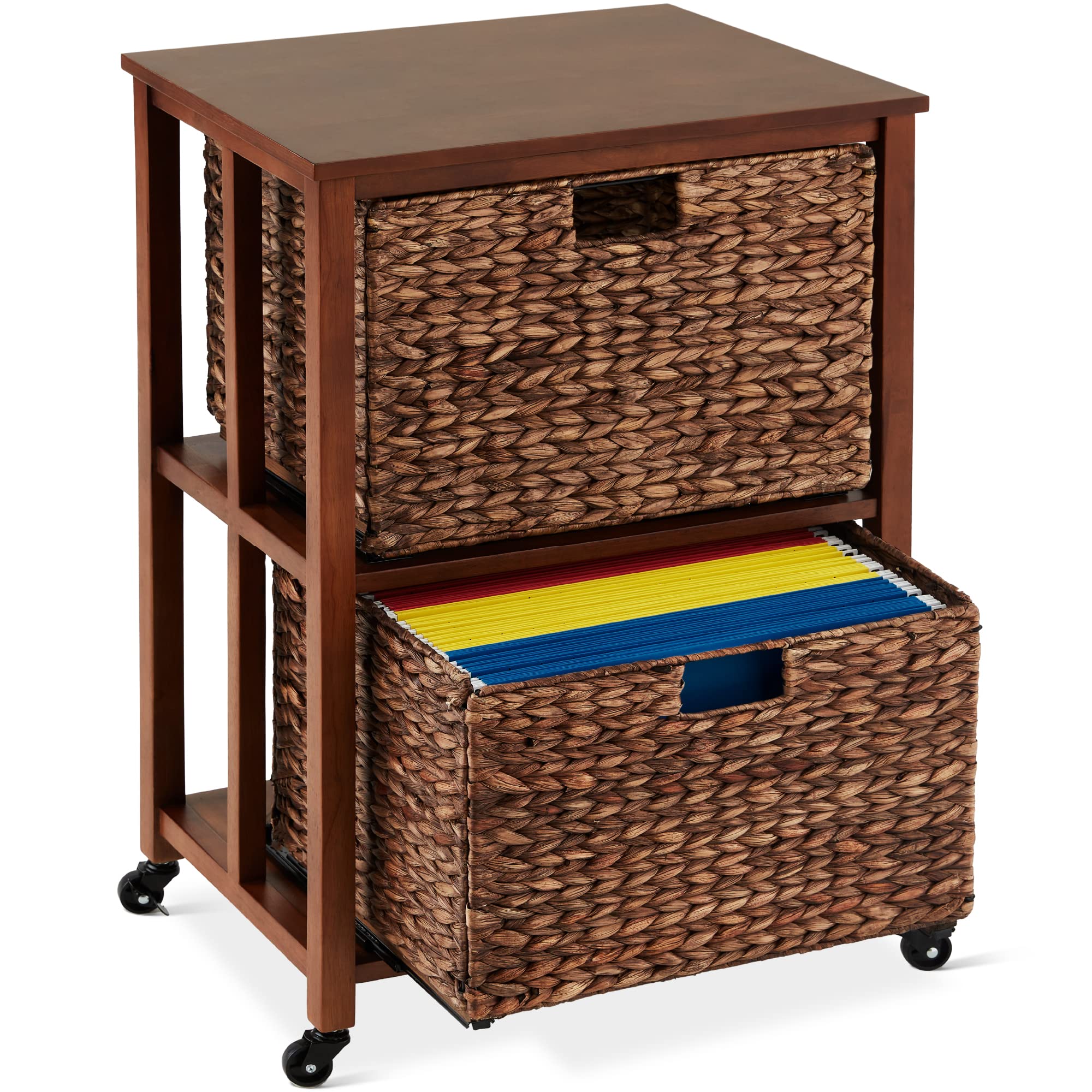 Best Choice Products Vertical Rolling File Cabinet, Multipurpose Portable Water Hyacinth Basket Organizer for Home Office, Works