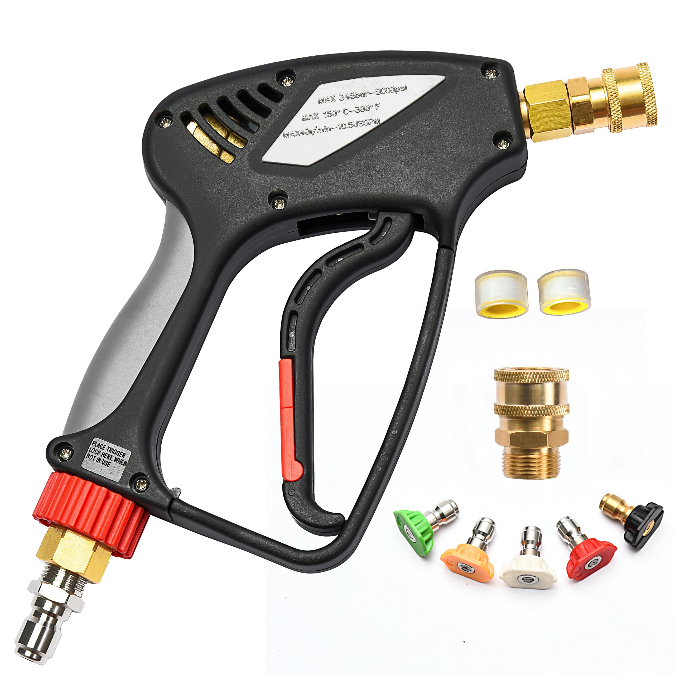 Anjieseng Short Pressure Washer Gun With 360 Swivel - 5000 Psi / 10.5 Gpm High Pressure Water Handle With 3/8' Male Plug And 1/