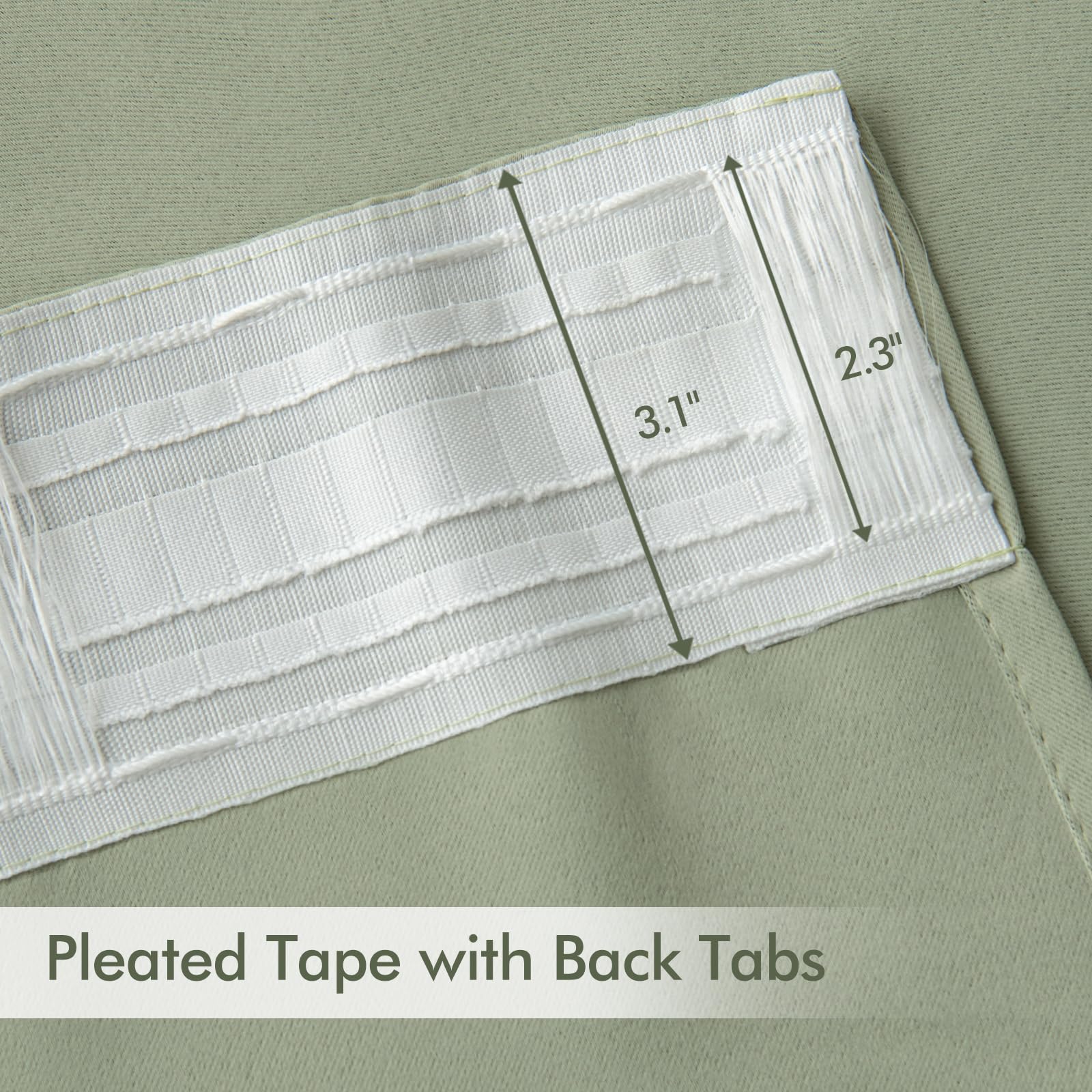 MIULEE Sage Green 96 Back Tab Curtains, 2 Panels, Light Blocking Thermal Insulated Room Darkening Drapes for Living Room/Bedroom