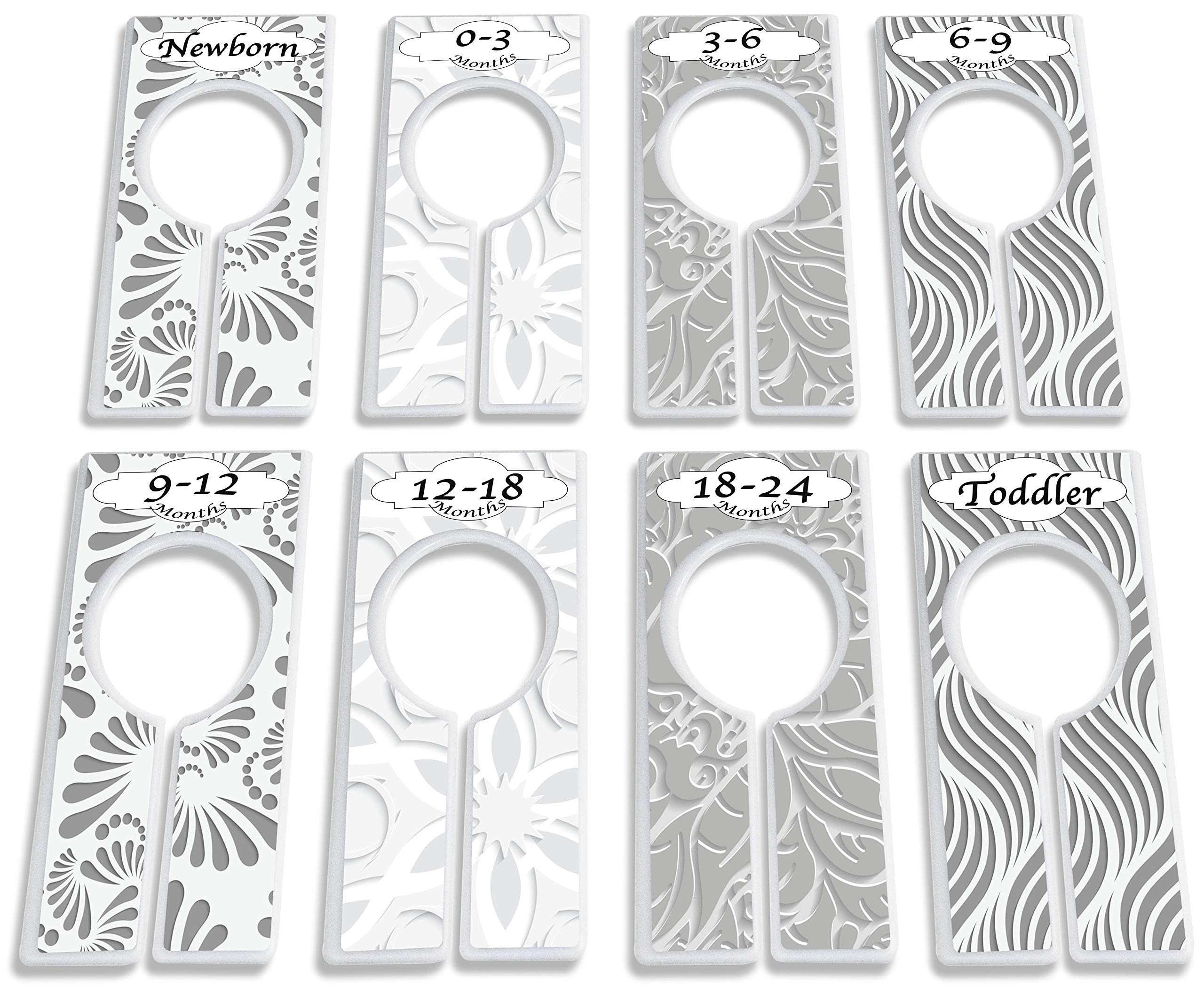 Closet Dividers For Baby Clothes By Yardiebaby - Set Of 8 Baby Clothing Size Age Hanger Dividers From Newborn Infant To Toddler Months Boys/Girls Nursery Closet Organizer (Neutral)
