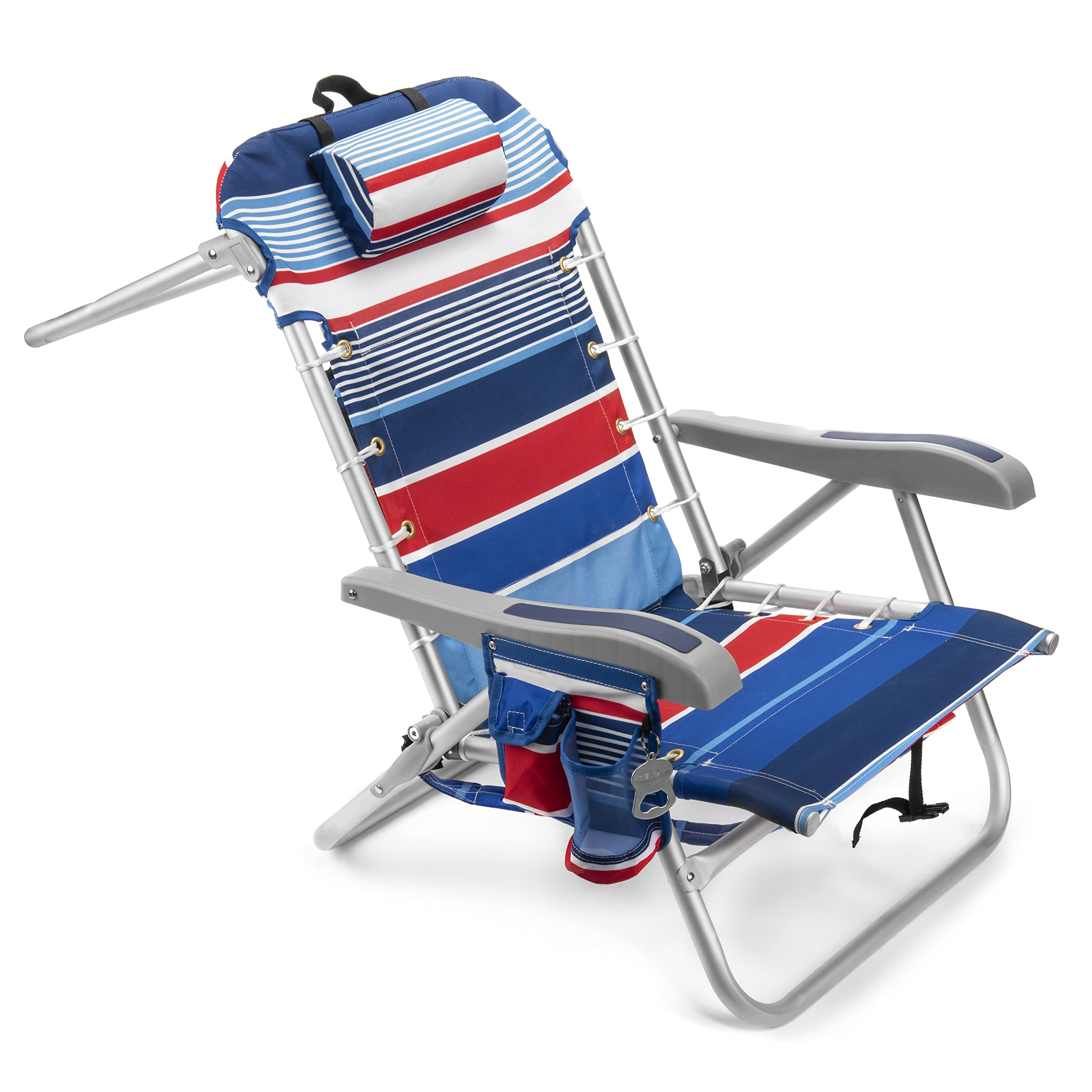Homevative Cooler+ Folding Backpack Beach Chair with 5 Positions, Towel bar, XL Cooler Pouch, Storage Net, Cup and Phone Holder,