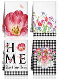 Bencailor 4 Pcs Spring Tulip Kitchen Towels Floral Flower Hand Dish Towels Pink White Wildflower Fast Drying Decorative Tea Dish