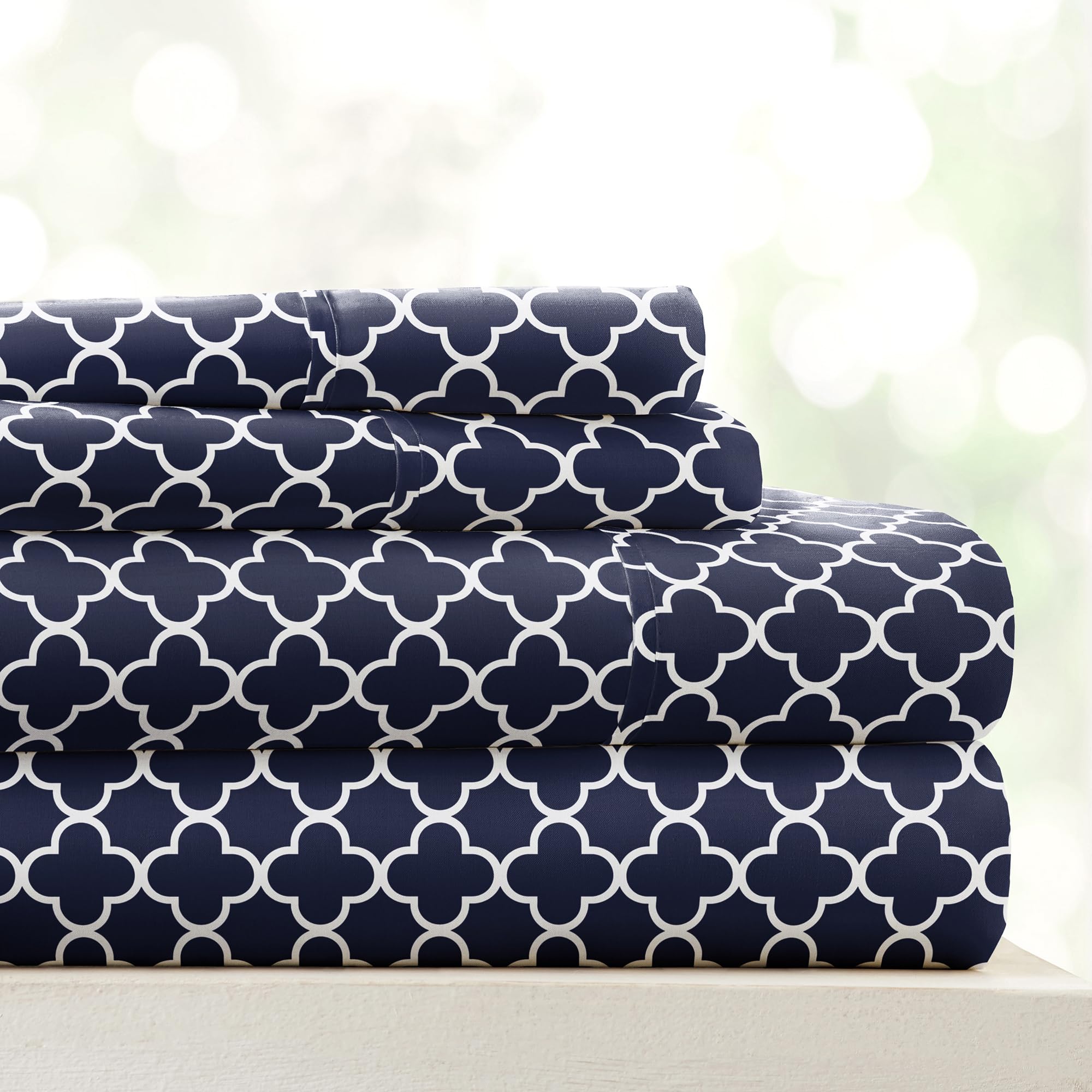 Linen Market 4 Piece King Bedding Sheet Set (Navy Quatrefoil) - Sleep Better Than Ever With These Ultra-Soft & Cooling Bed Sheet