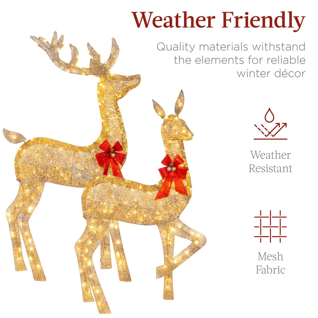 Best Choice Products Gold Lighted Christmas Deer Family Set 5Ft Outdoor Yard Decoration with 360 LED Lights