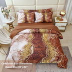 Perfemet 6 Pcs Marble Comforter Set Queen Coffee Brown Watercolor Marble Printed Quilt Complete Set Luxury Retro Artwork Style B