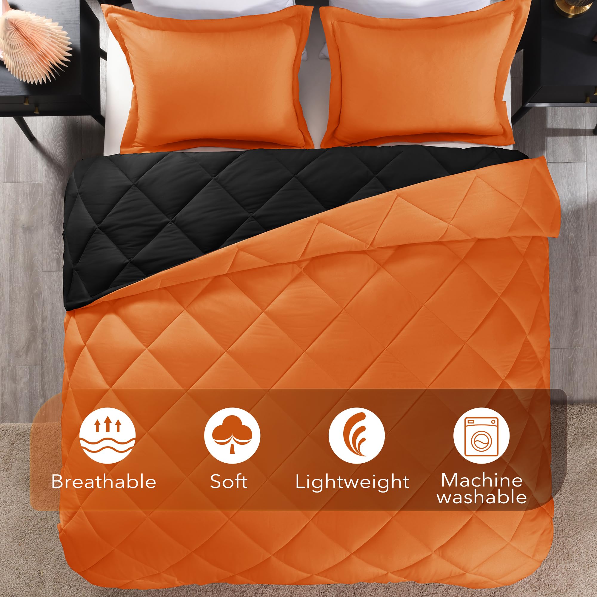 Downluxe Full Size Comforter Set - Orange And Black Full Comforter - Soft Bedding Sets For All Seasons -3 Pieces Comforter Set Full With 2 Reversible Pillow Shams