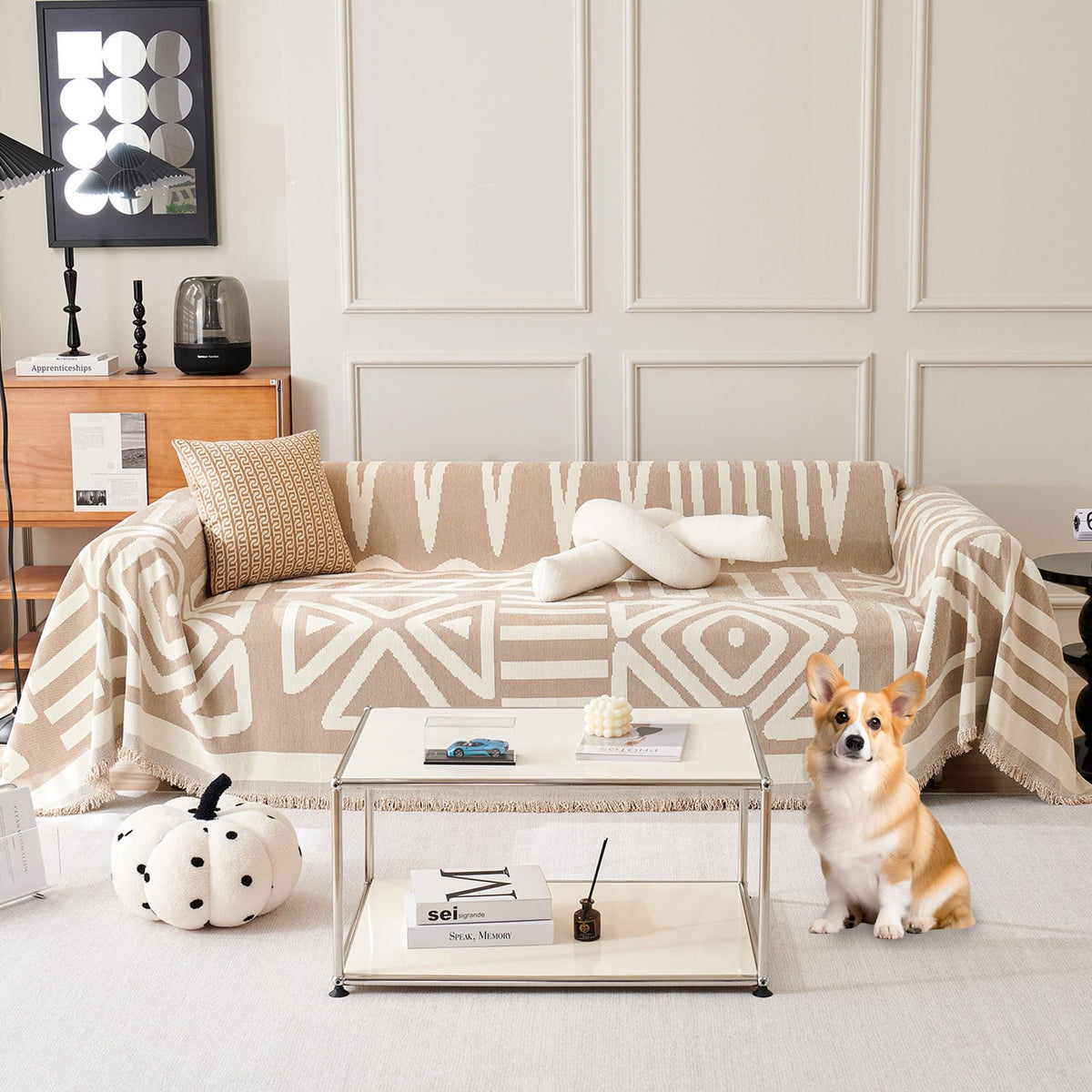 Roomlife Khaki Boho Couch Cover For 3 Cushion Couch L Shape Sofa Covers For Sectional Sofa Reversible Silpcover For Dogs Washabl