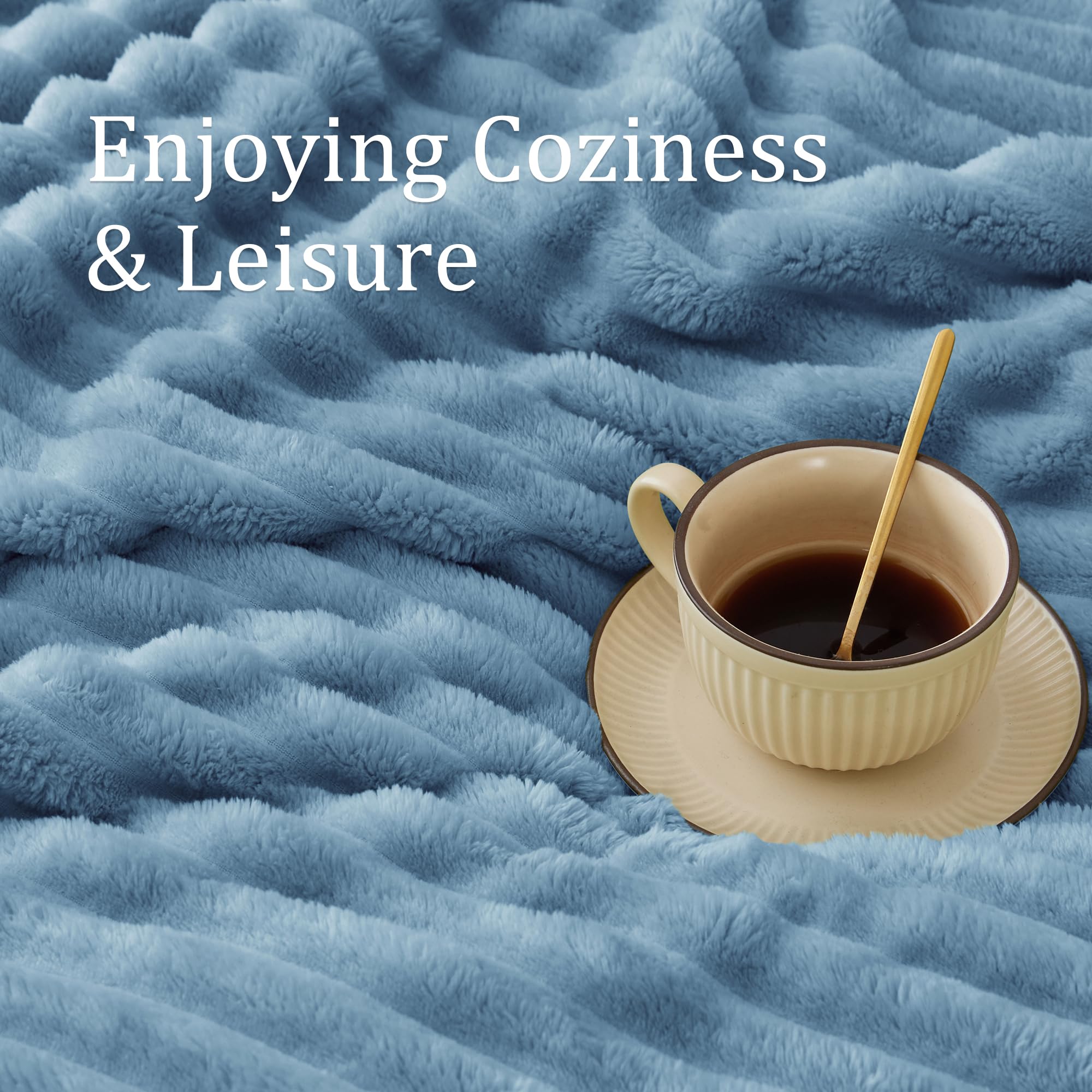 Bedelite Fleece Throw Blanket For Couch - 300Gsm Soft & Warm Fluffy Light Blue Blanket, Decorative And Giftable Striped Blankets