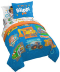 Jay Franco Blippi & Meekah Trucks Twin Comforter Set - 5 Piece Blue Bedding Sheet Set & Pillow Covers - Super Soft Microfiber Be