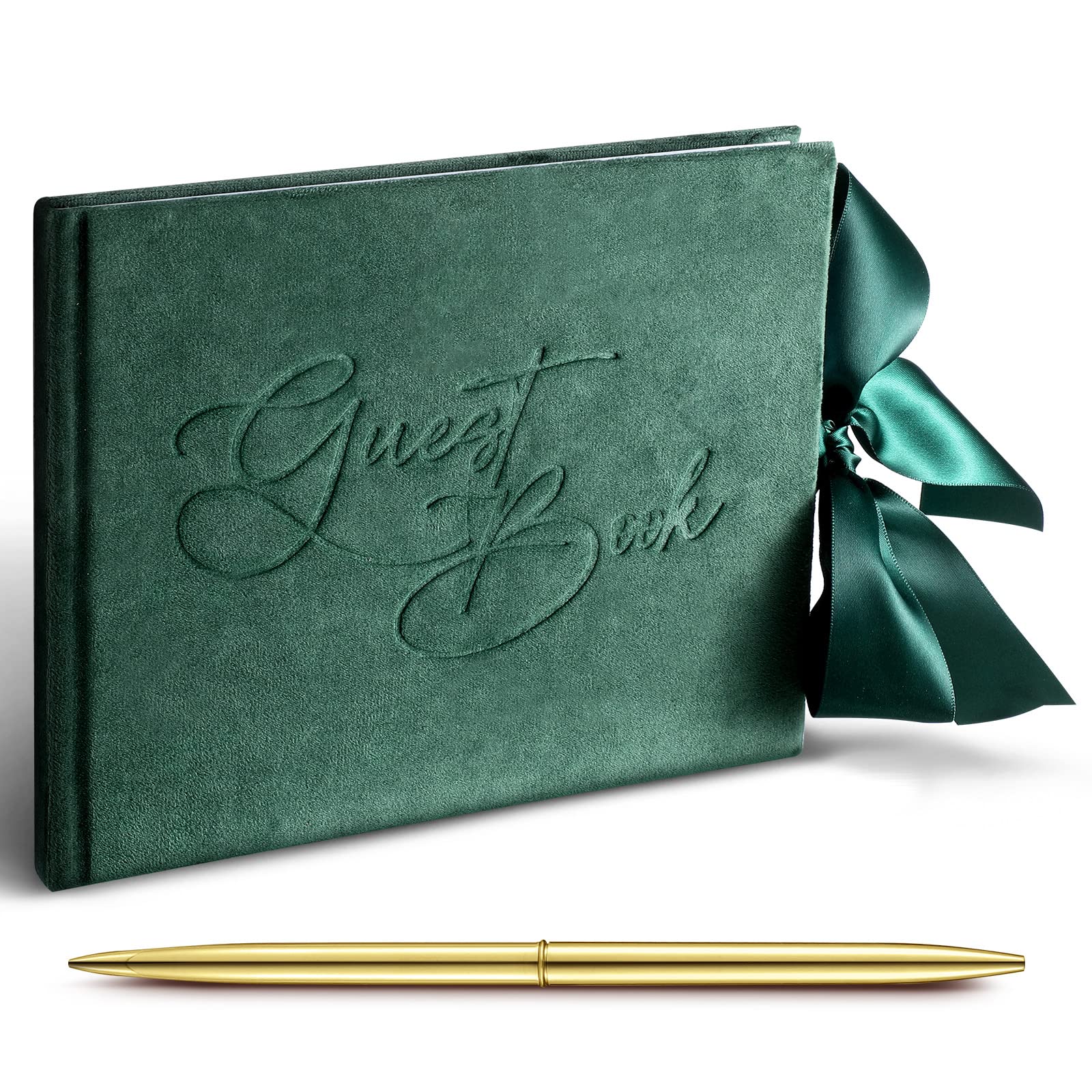 Panelee Wedding Guest Book with Pen Green Velvet Reception 144 Page Sign in Book Wedding Memory Papers Elegant Guestbook for Bri