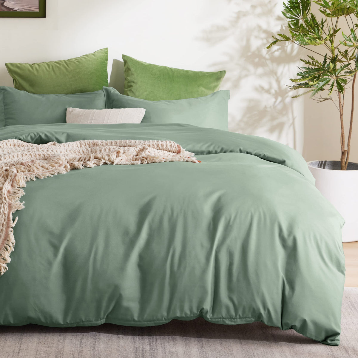 Bedsure Sage Green Duvet Cover California King Size - Soft Double Brushed Duvet Cover For Kids With Zipper Closure, 3 Pieces, In