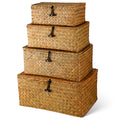 Woanger Set of 4 Wicker Baskets with Lids, Orange