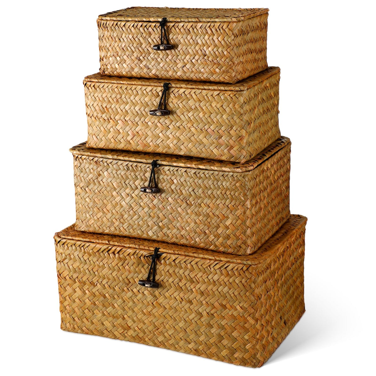 Woanger Set of 4 Wicker Baskets with Lids, Orange