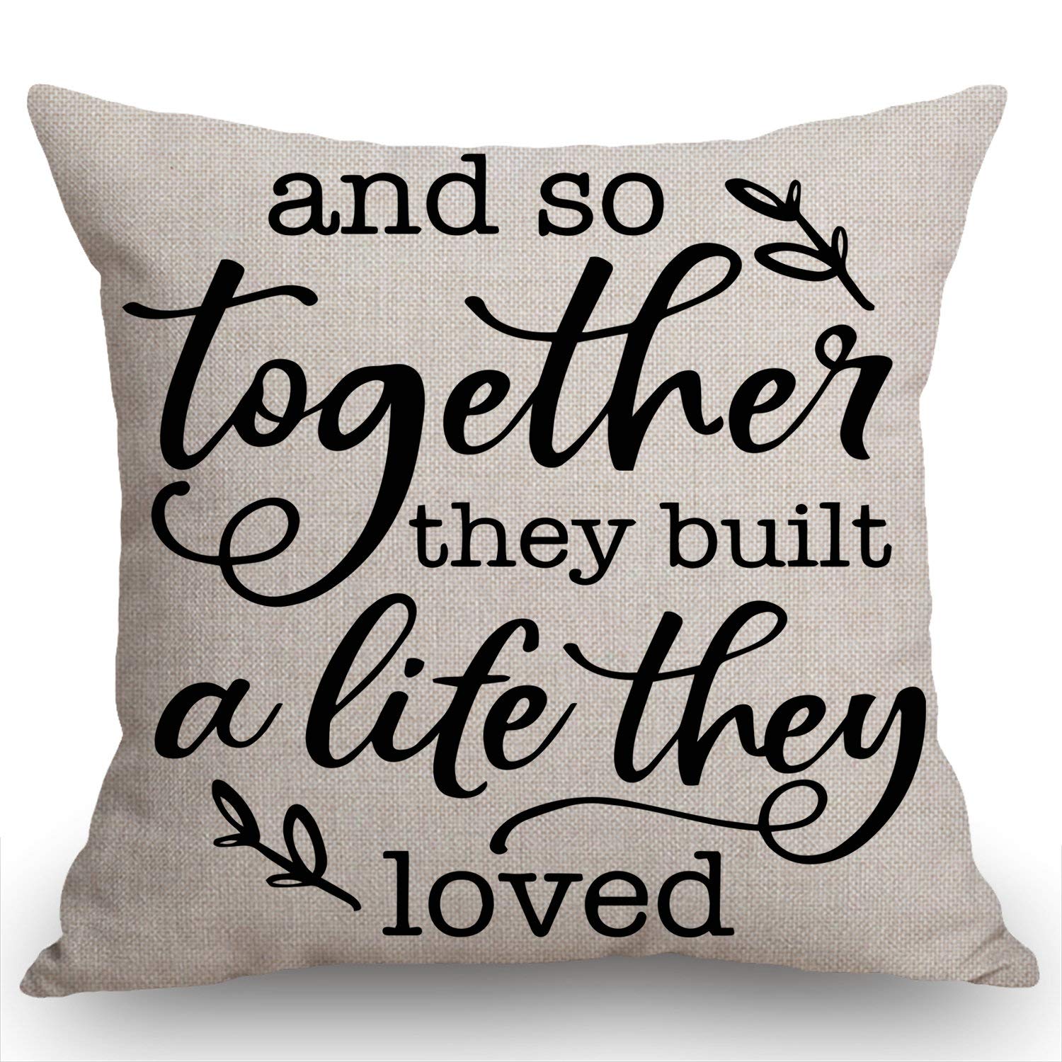 Swono Farmhouse Style Decorative Throw Pillow Case Cushion Cover 18 X 18 For Sofa Couch Cotton Linen And So Together They Built