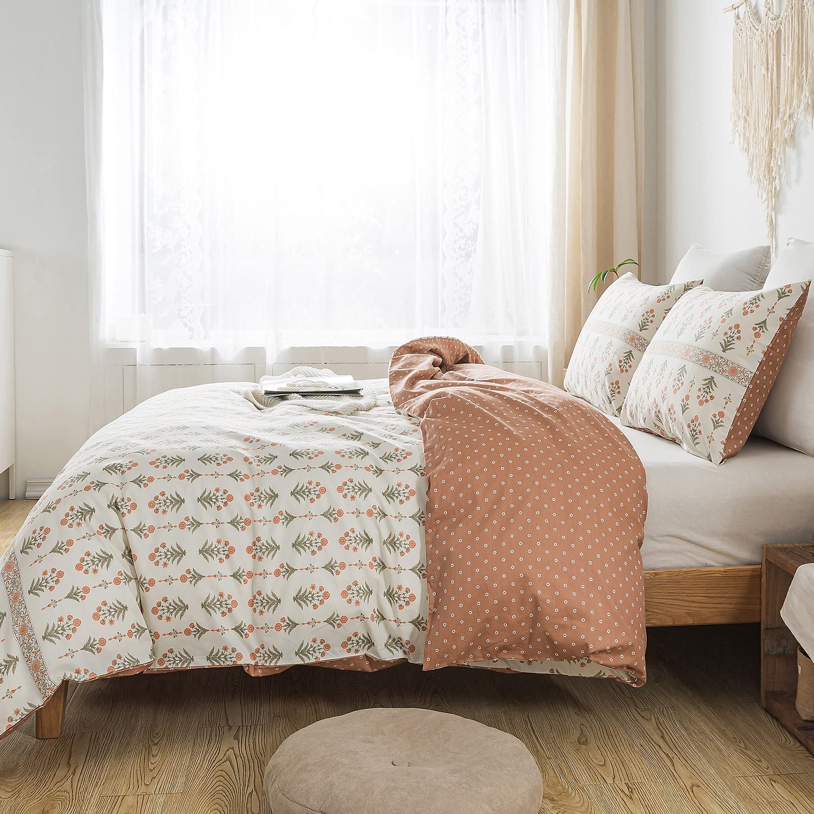 Honeilife Floral Duvet Cover Twin - 100% Cotton Comforter Cover Wildflower Duvet Cover Sets, Botanical Duvet Cover With Zipper C