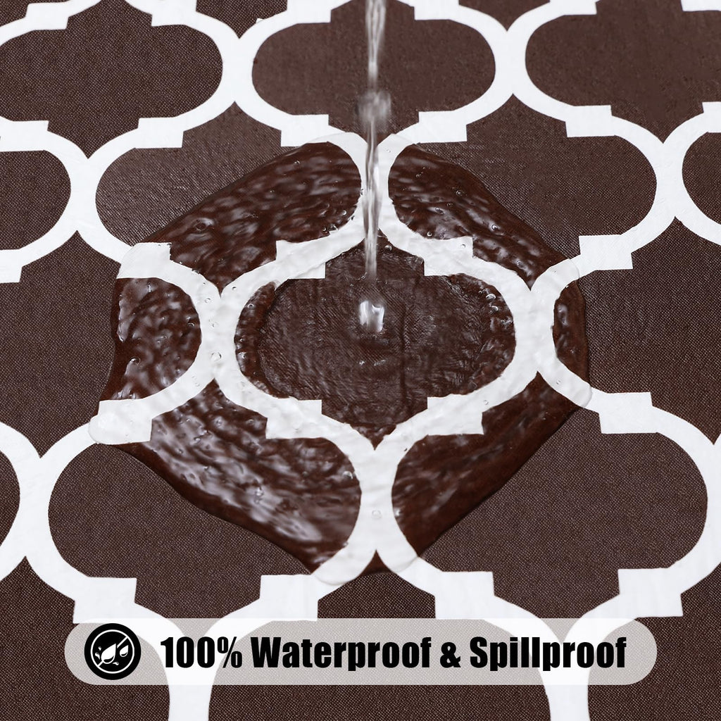 Smiry Round Picnic Tablecloth, Waterproof Elastic Fitted Table Covers For 36' - 44' Tables, Wipeable Flannel Backed Vinyl Tablecloths For Camping, Indoor, Outdoor, Coffee & White