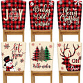 Buryeah 6 Pcs Christmas Elastic Chair Covers 6 Styles Christmas Chair Back Covers Buffalo Plaid Cream Color Dining Room Chair Co