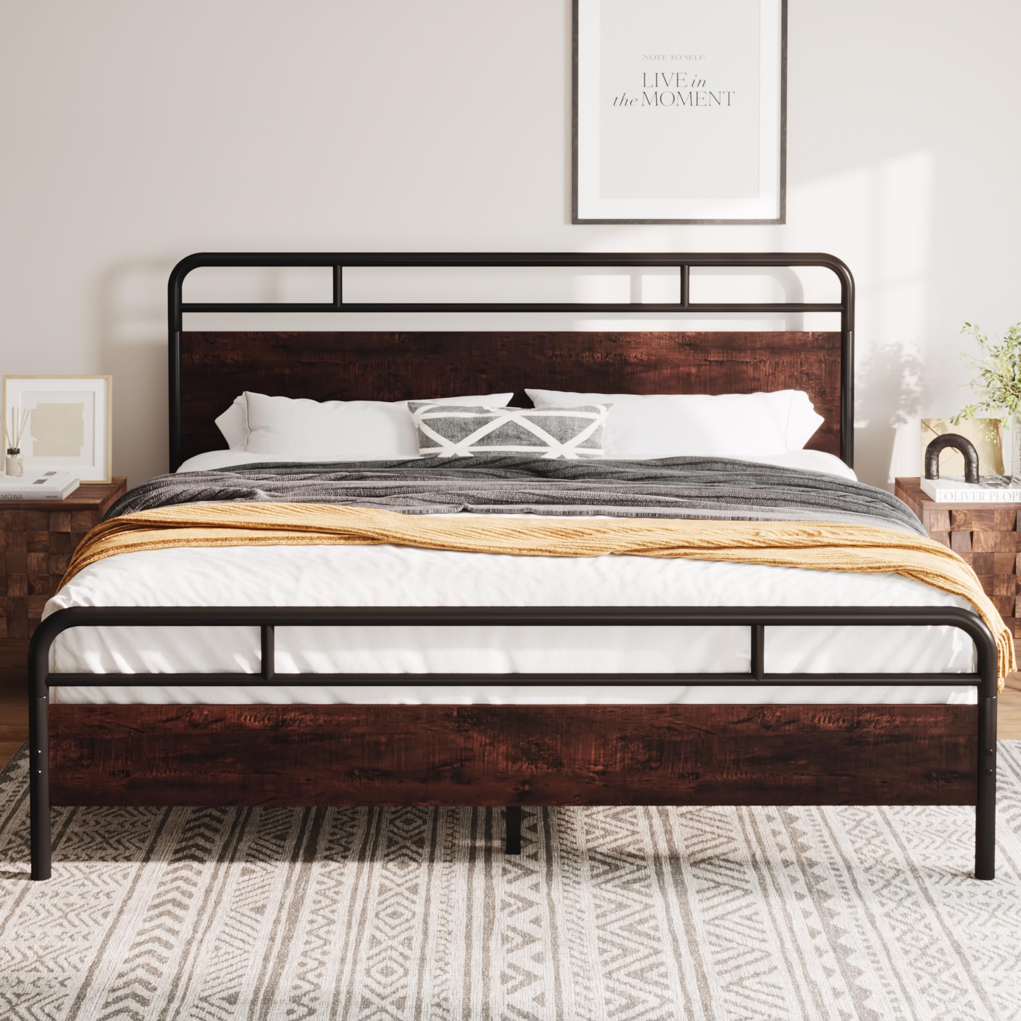 Allewie King Size Platform Bed Frame with Wooden Headboard and Footboard, Heavy Duty 13 Metal Slats Support, Under Bed Storage, 