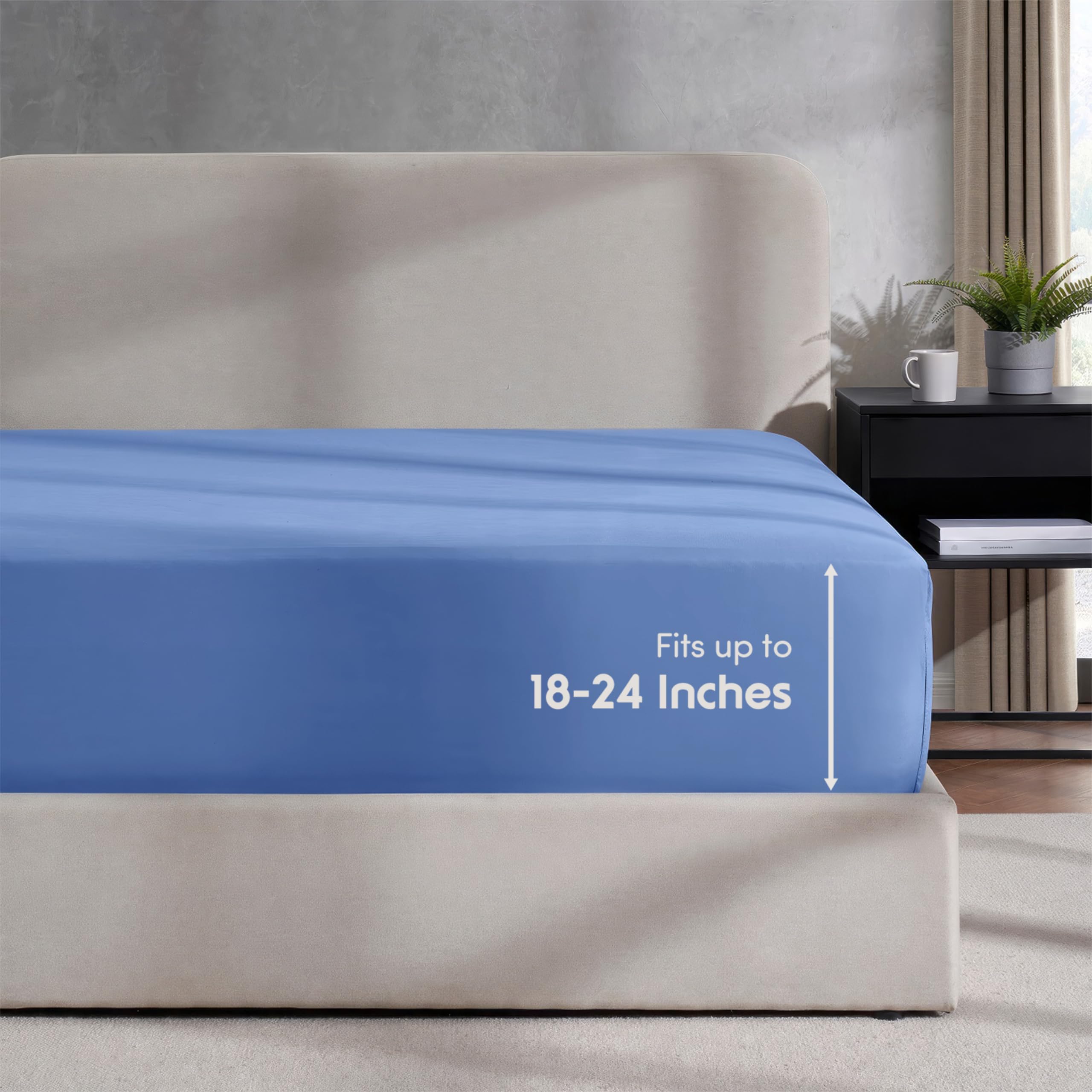 Nestl Calm Blue Fitted Sheet Queen Size, Extra Deep Pocket Queen Fitted Sheet Only, 1800 Microfiber Fitted Bed Sheet, Soft Fitte