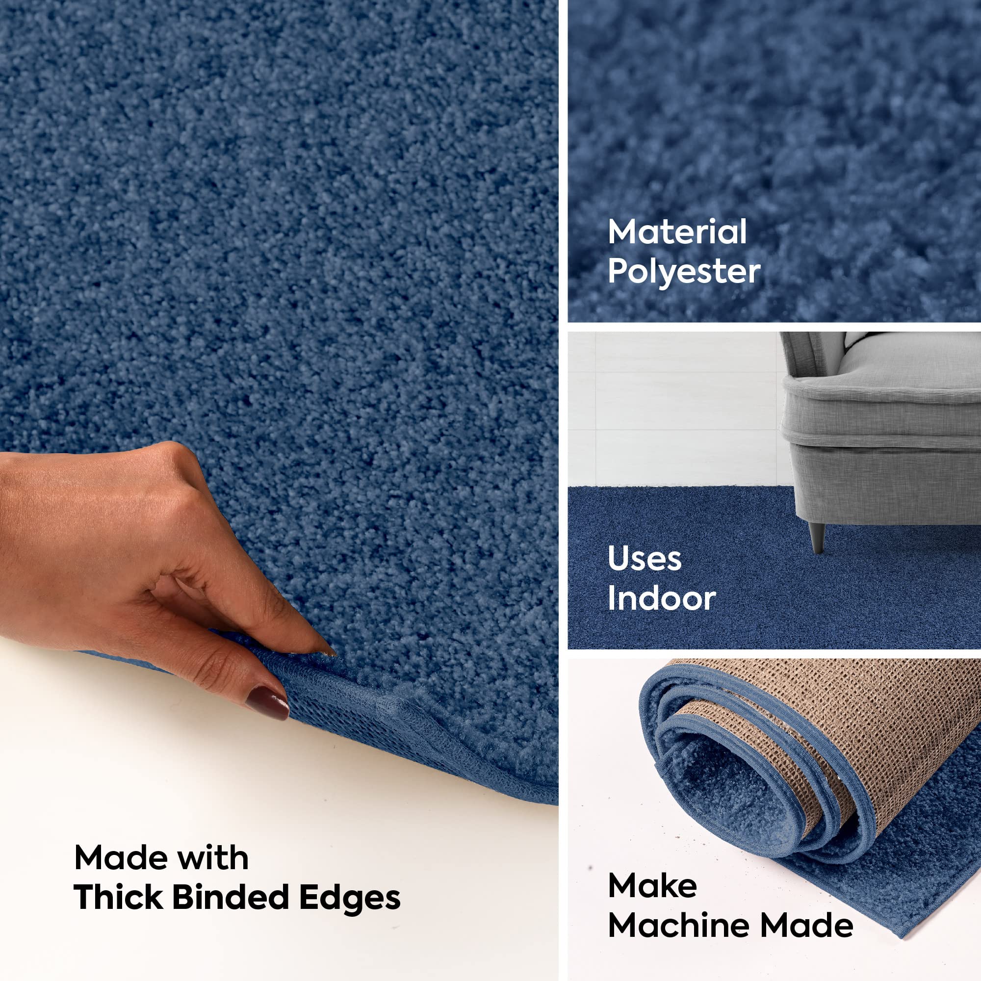 Pet Friendly Solid Color Area Rugs Royal Blue - 7' X 9' Rectangle, Indoor, Stain Resistant, Perfect For Living Room, Bedroom, Di