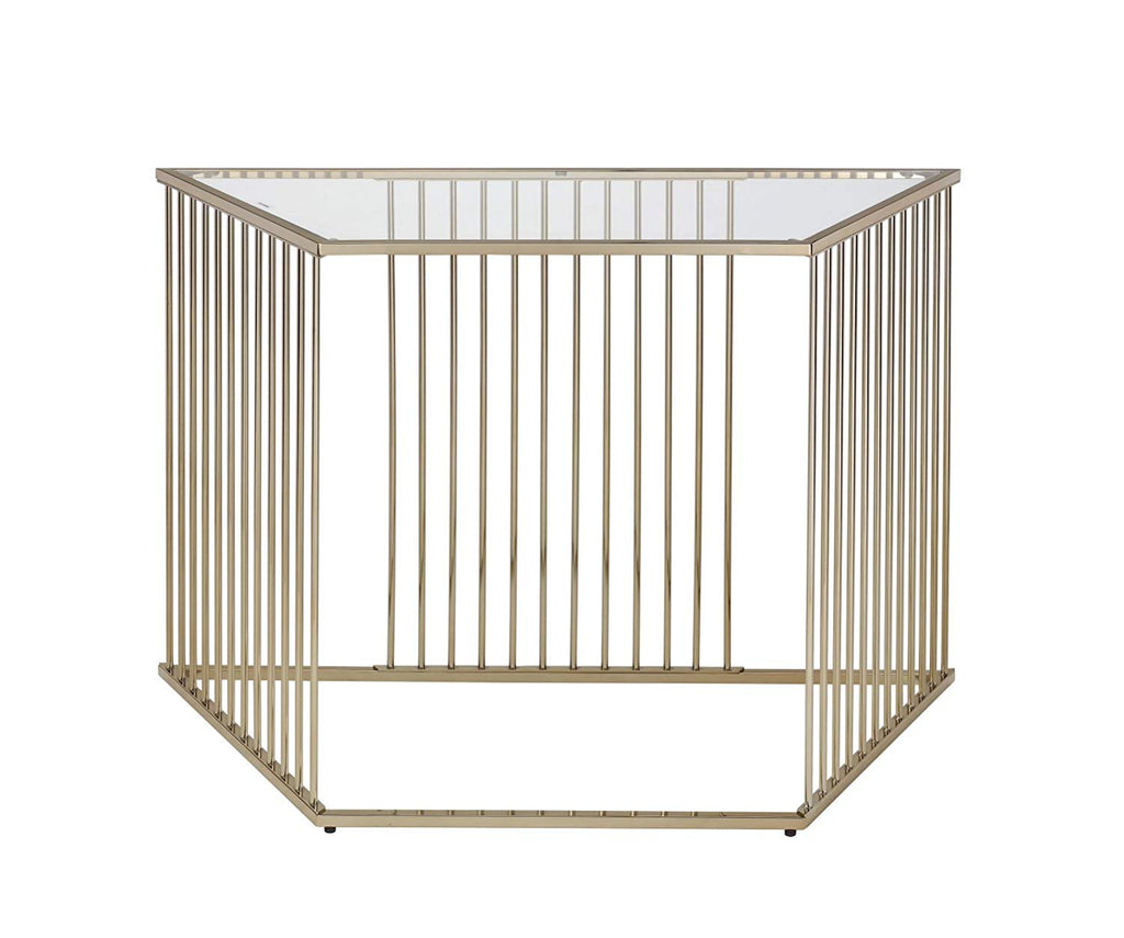 Acme Oaklie Sofa Table in Champagne and Clear Glass