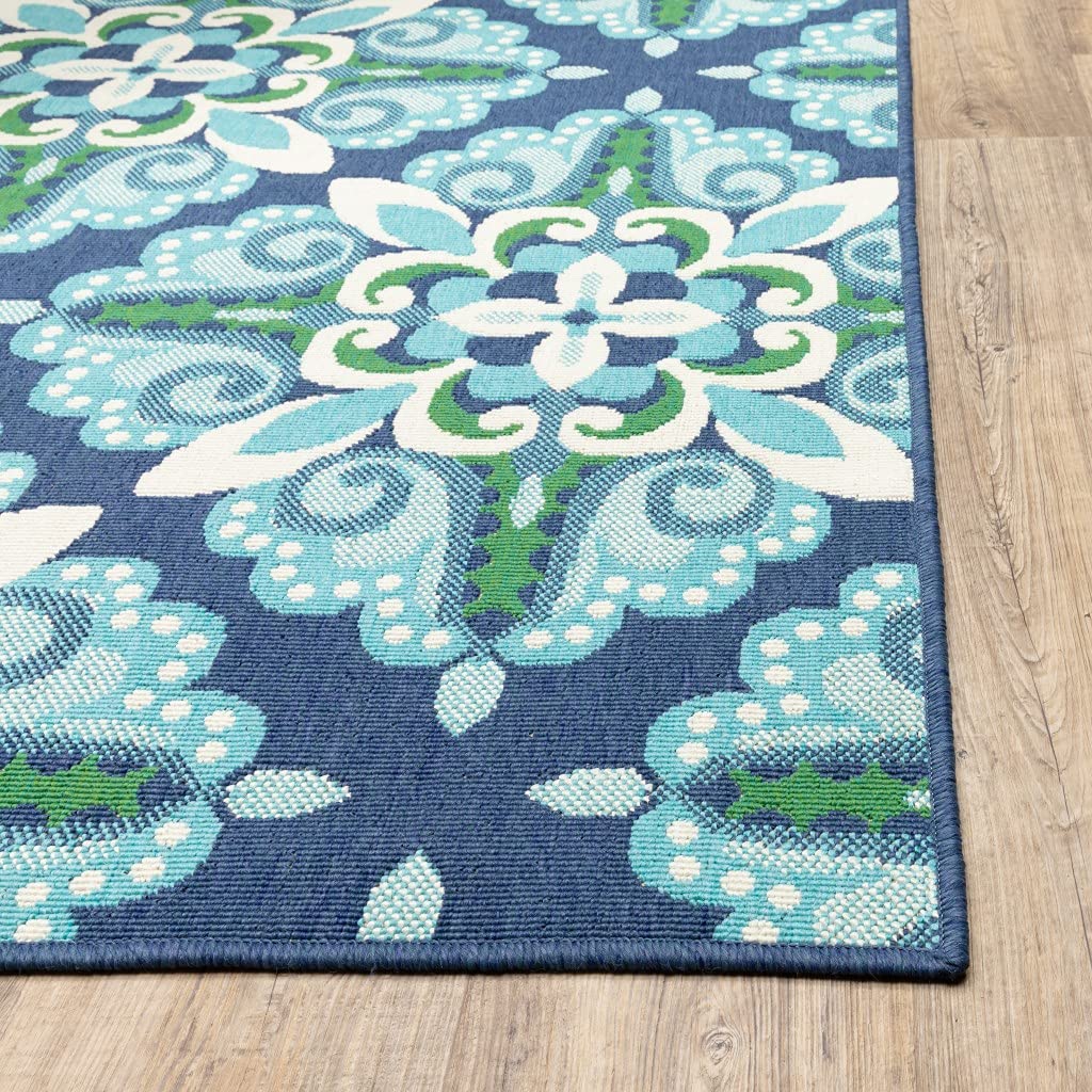 2X3 Blue And Green Floral Indoor Outdoor Scatter Rug