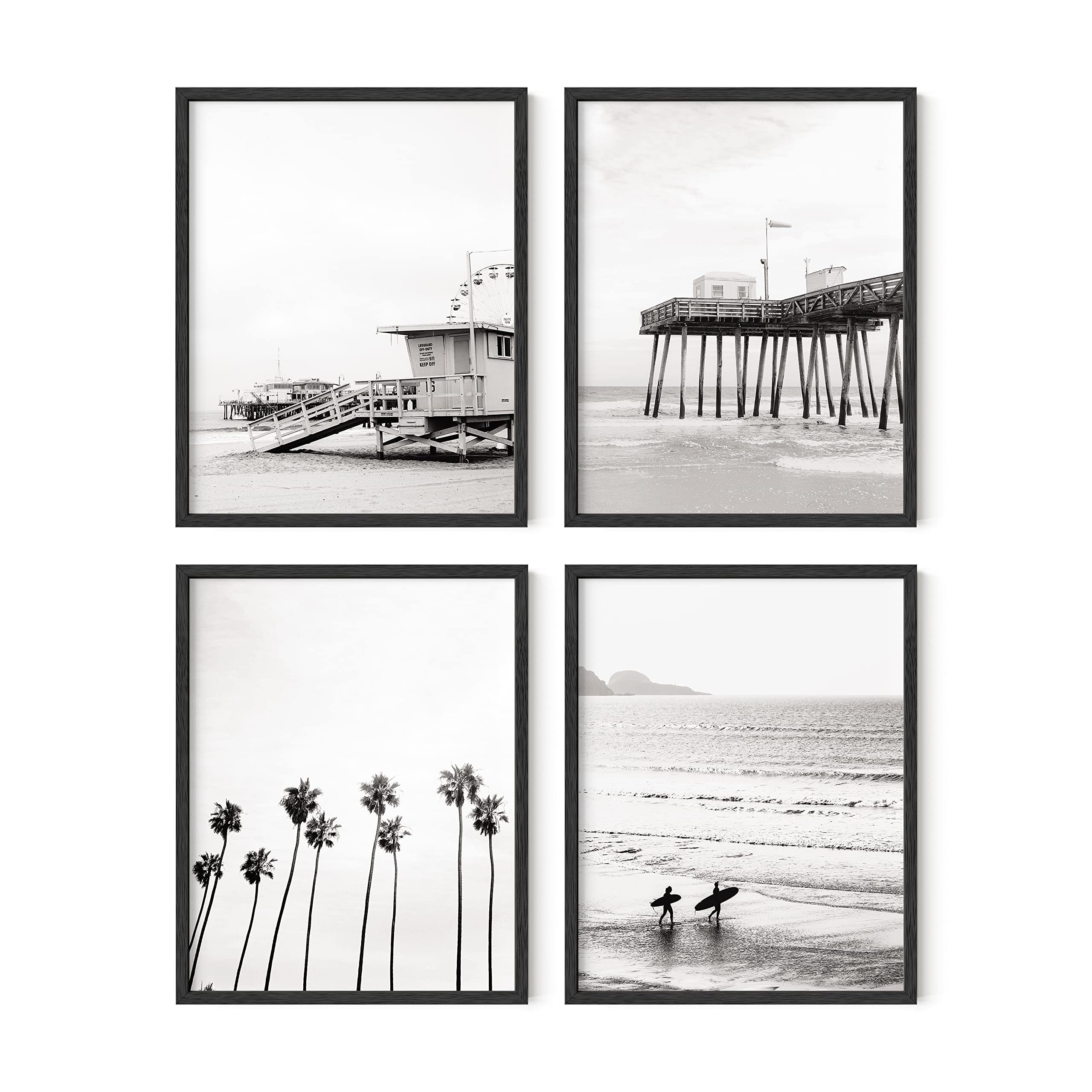 HAUS AND HUES Beach Wall Art Black and White - Set of 4 Black and White Wall Art Beach Posters, Beach Wall Decor, Black and Whit