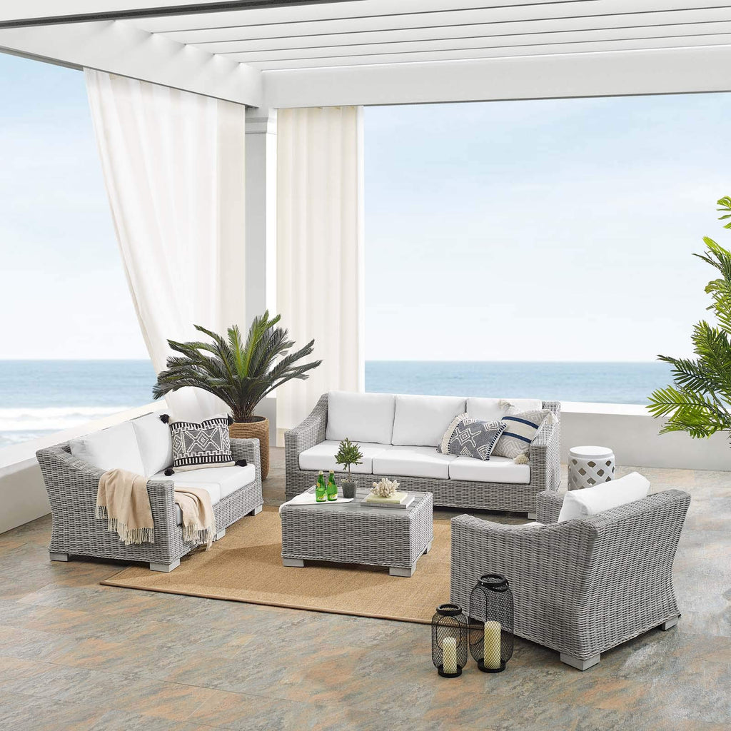 Modway Conway Sunbrella Outdoor Patio Wicker Rattan 4-Piece Furniture Set, Light Gray White