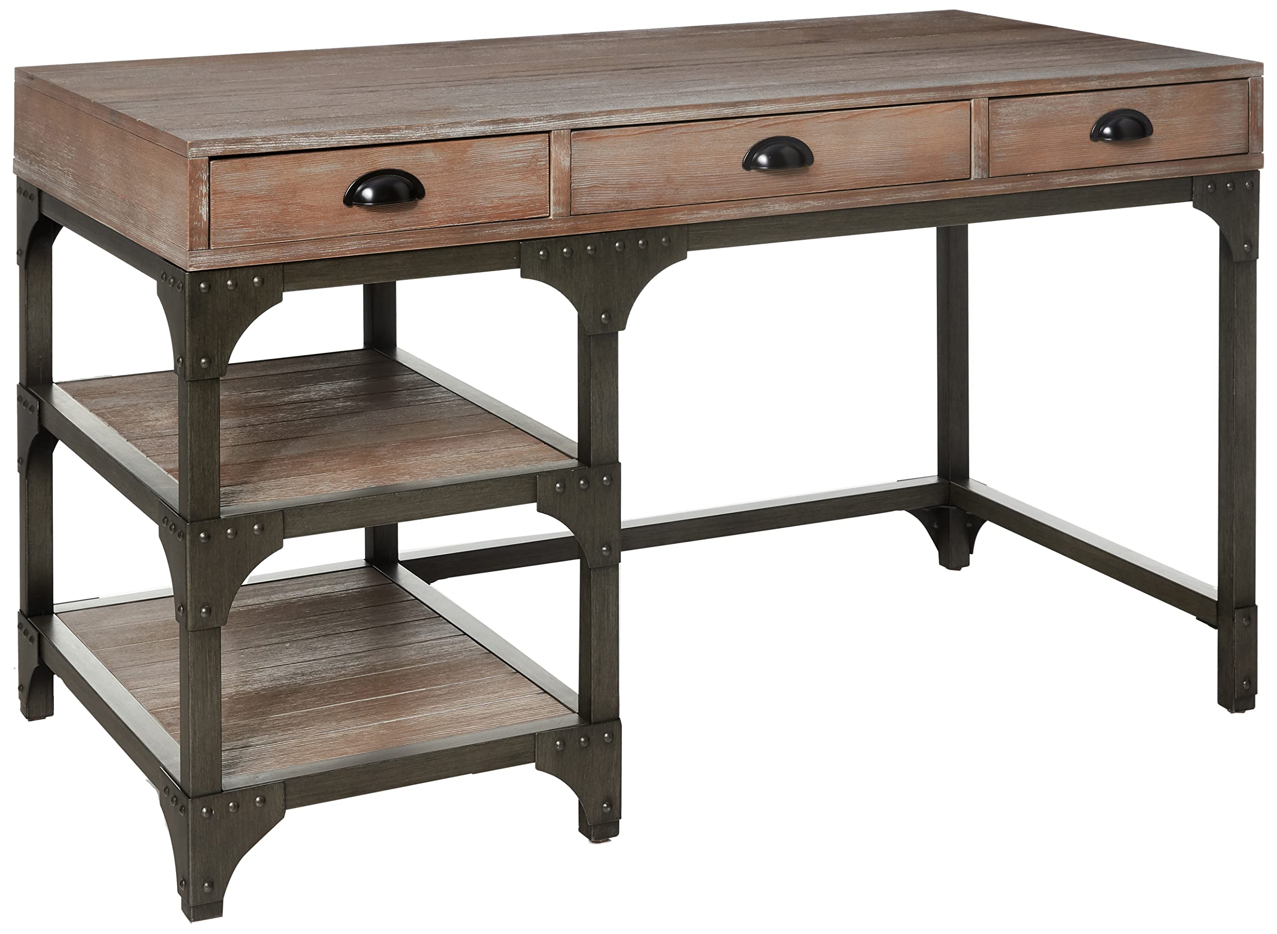 Acme Gorden 3-Drawer Wooden Writing Desk in Weathered Oak and Antique Silver