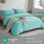 Mildly Super Soft Duvet Cover - 100% Washed Microfiber Turquoise Comforter Cover Set 3 Pieces With Zipper Closure & Corner Ties