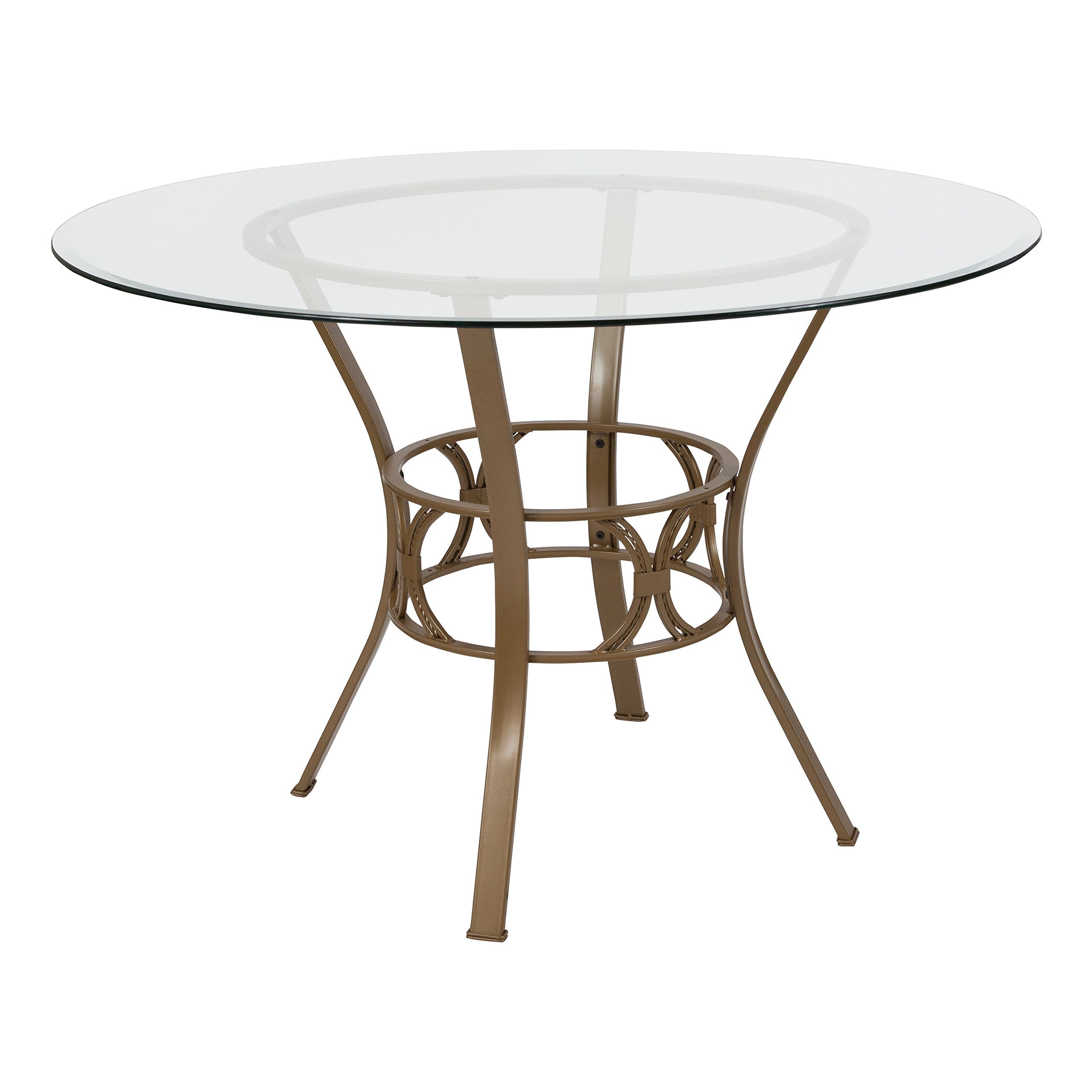 Flash Furniture Carlisle Round Glass Dining Table With Metal Frame, 45 In, Clear/Matte Gold