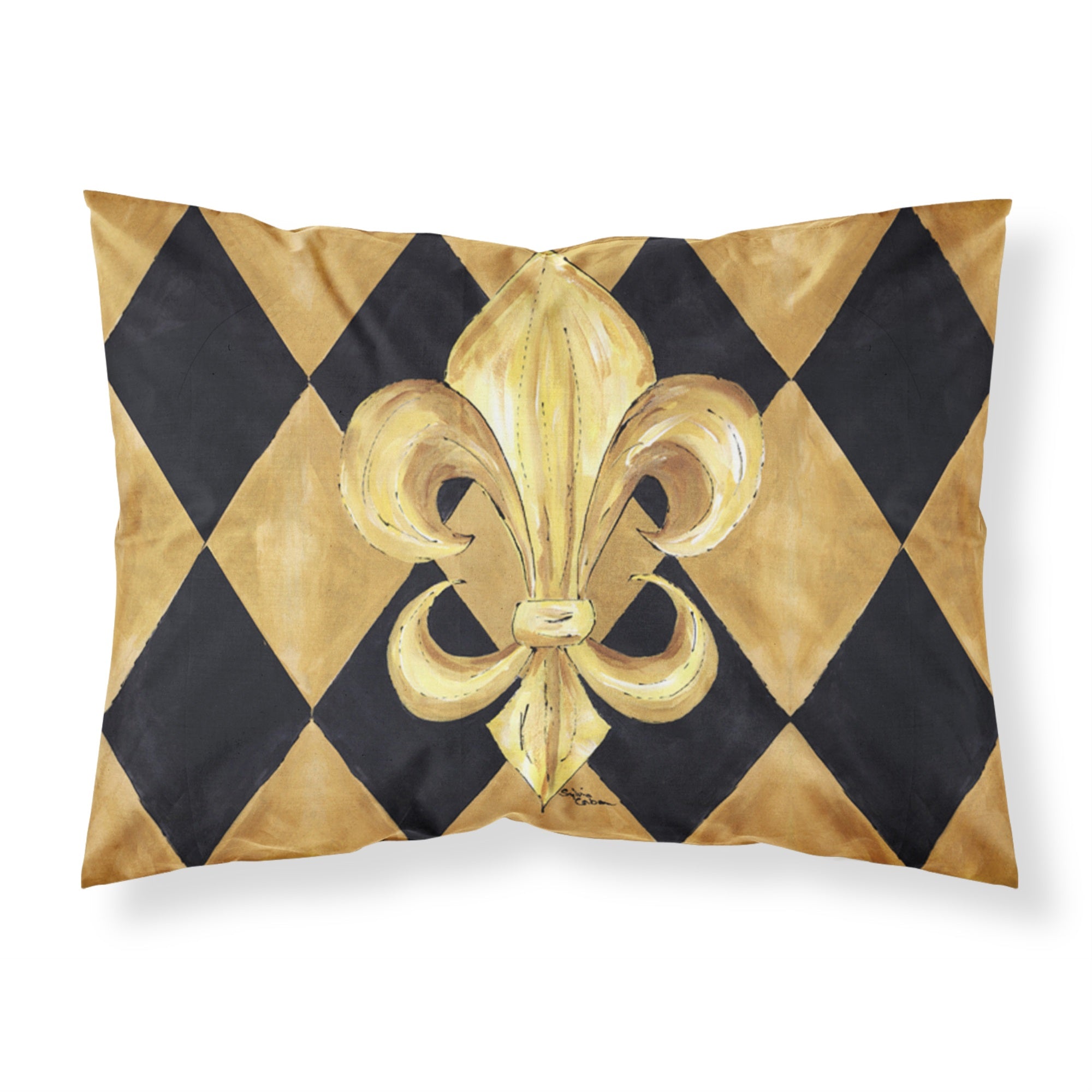 'Caroline'S Treasures 8125Pillowcase Black And Gold Fleur De Lis New Orleans Moisture Wicking Fabric Standard Pillowcase, Large