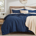 Bedsure Waffle Comforter Set King, Navy Soft Cotton Bedding Set For All Seasons, Waffle Weave Bed Set, 3 Pieces, 1 Comforter (104'X90') And 2 Pillow Shams, Premium Cotton Cover With Polyester Fill