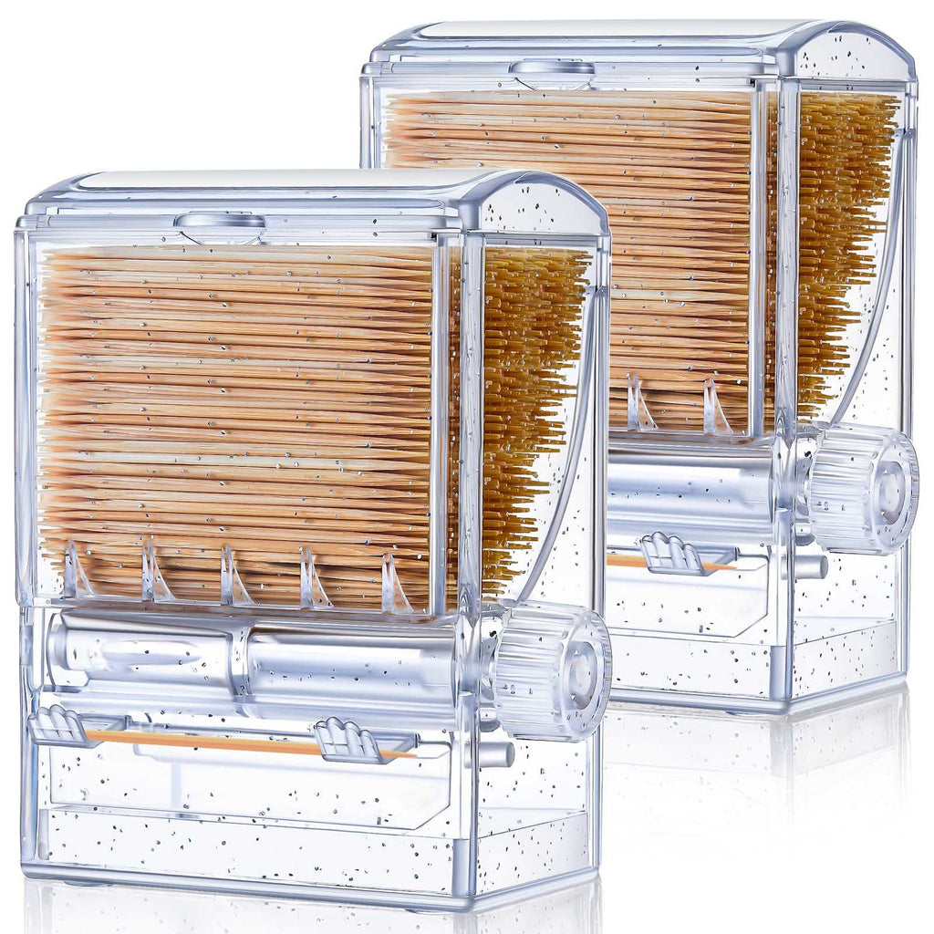 Tessco 2 Pieces Toothpick Dispenser Creative Clear Knob Switch Acrylic Toothpick Holder Automatic Toothpicks Box for Table Kitch