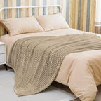 Bnuitland Light Camel Flannel Throw (50X70 Inches) With Storage Pouch,300Gsm Super Soft Fleece Stripe Pattern Sofa Blanket For A