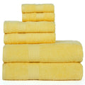 Ample Decor 100% Cotton 6 Piece Bathroom Towels Set, 2 Bath Towels, 2 Hand Towels, 2 Washcloths, Quick Drying - Yellow Towel Set