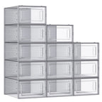 Songmics Shoe Boxes, Pack Of 12 Shoe Storage Organizers, Stackable Clear Plastic Boxes For Closet, Sneakers, 9.1 X 13.1 X 5.6 Inches, Fit Up To Us Size 11, Transparent And Gray Ulsp006G12