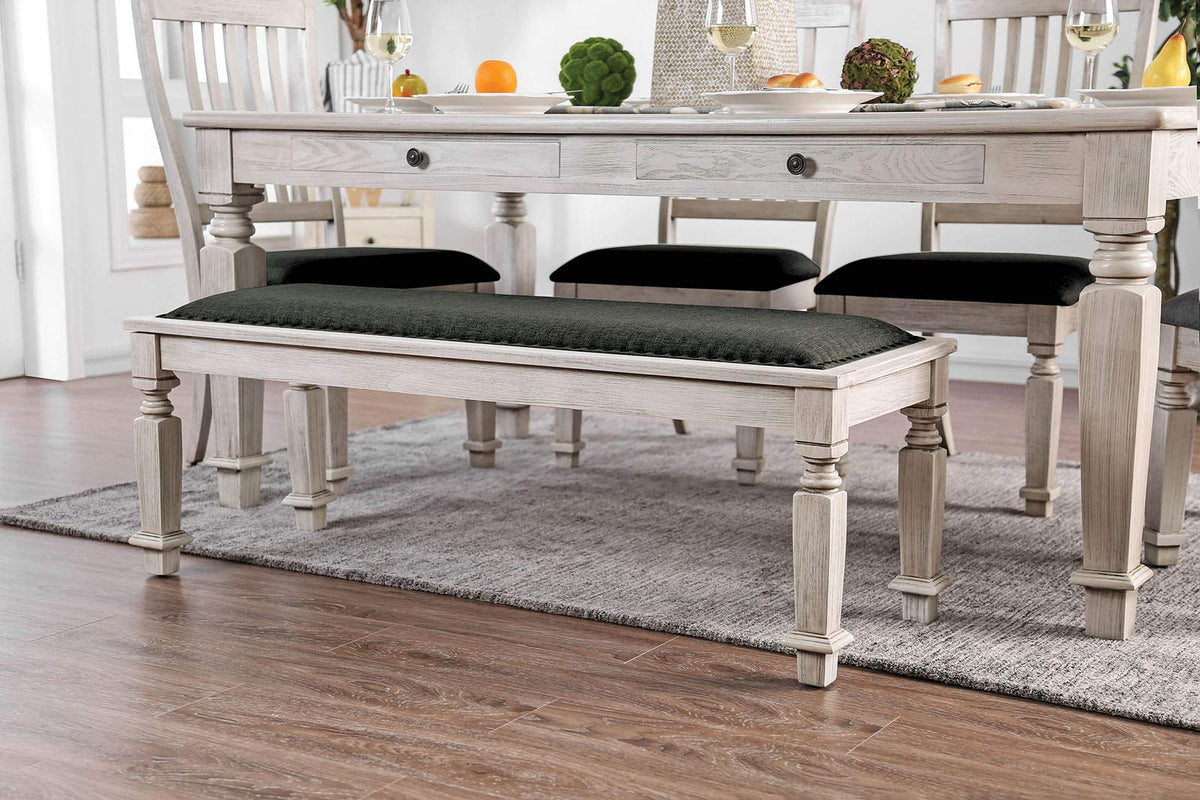 Benjara Benzara Fabric Upholstered Wooden Bench, White And Gray,