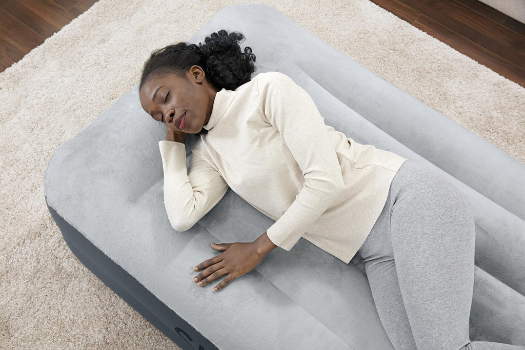 SLEEPLUX Twin Air Mattress Grey Tough Guard Built-in Pump 15" Raised Airbed