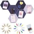 Youdeful 6Pcs Gray Hexagon Bulletin Board Strips,Grey Felt Pin Board Bar Strips With 50 Pushpins, Self-Adhesive Felt Cork Board
