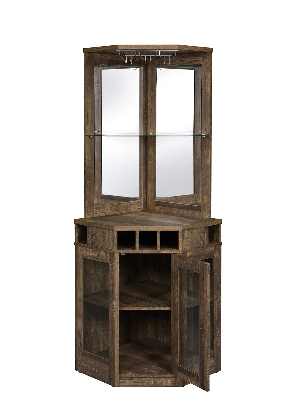 Coaster Furniture Corner Stemware Rack Rustic Oak Bar Cabinet 182303