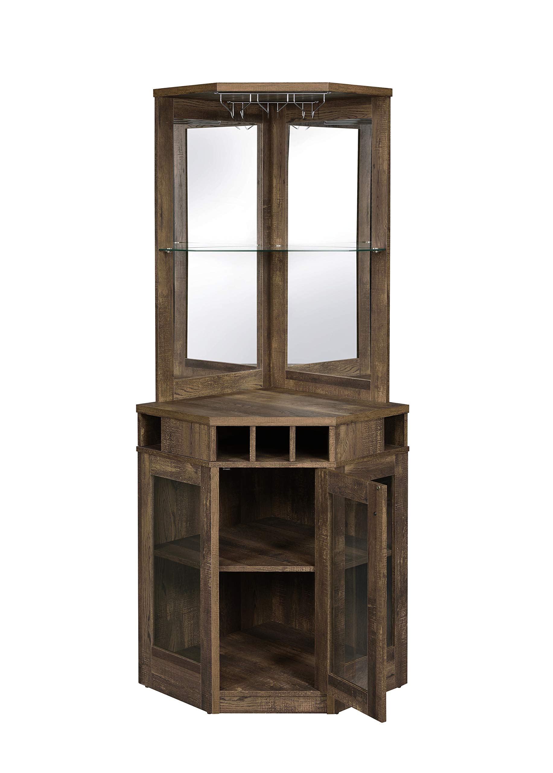 Coaster Furniture Corner Stemware Rack Rustic Oak Bar Cabinet 182303