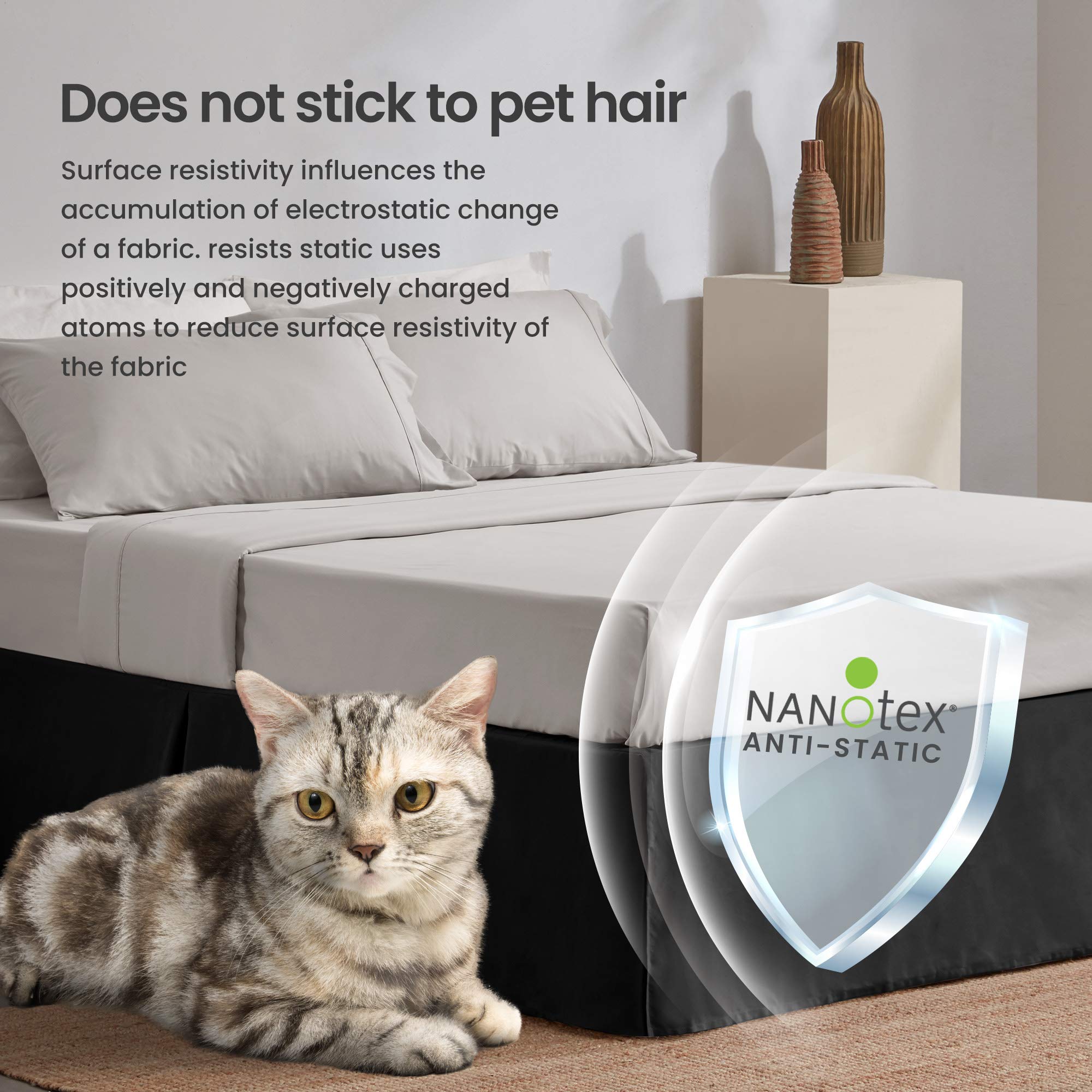 Sleep Zone Pleated Bed Skirts Twin Size, 15 Inch Tailored Drop Easy Fit Bedskirt, Anti-Static, Fade Resistant (Twin, Black)