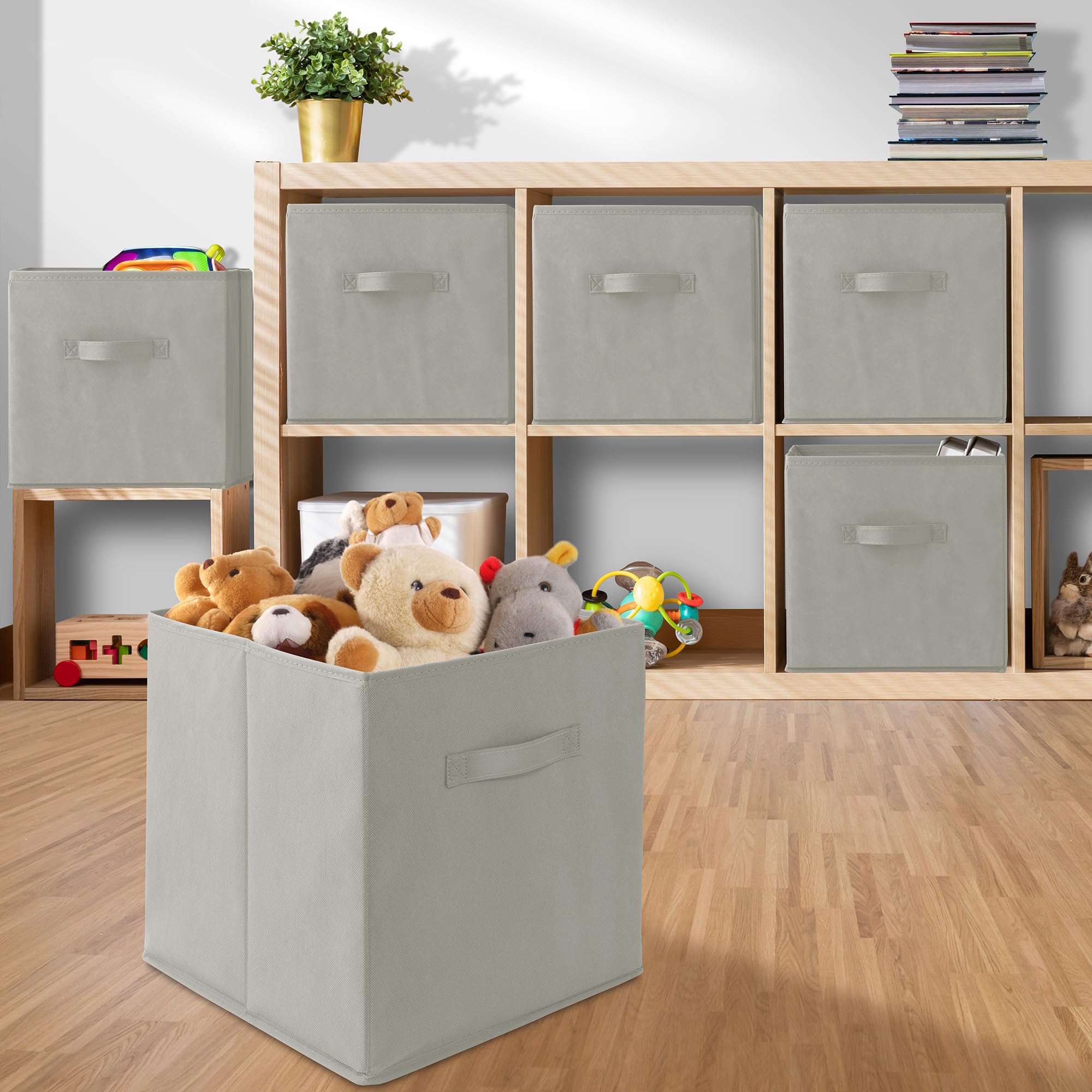 Casafield Set Of 6 Collapsible Fabric Cube Storage Bins, Light Gray - 13'' Foldable Cloth Baskets For Shelves, Cubby Organizers
