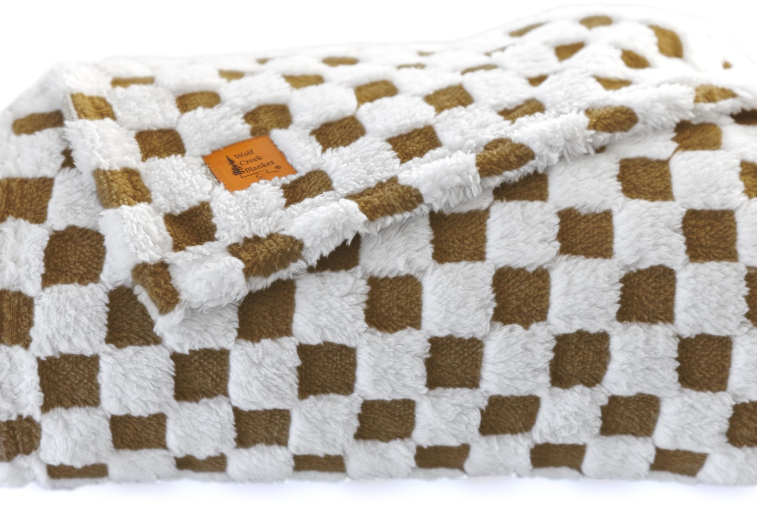 Wolf Creek Blanket- Camel & White Sherpa Fleece Throw. Checkered Throw Blanket For Women, Girls, & Couch. Beautiful Soft Cozy &