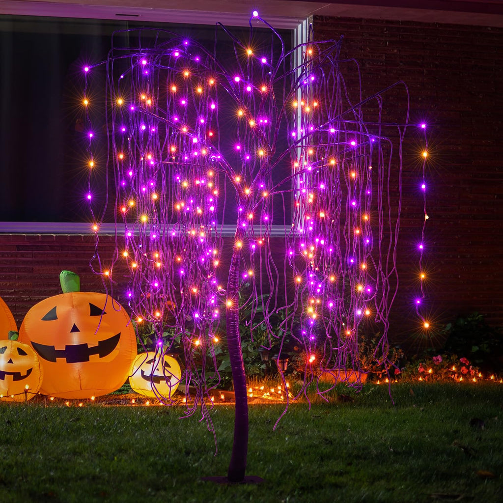 LIGHTSHARE 7 Feet Halloween Willow Tree, 256 LED Lights for Home, Festival, Nativity,Party, and Christmas Decoration,Includes Sp
