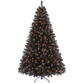 Yaheetech 7.5Ft Pre-Lit Halloween Black Artificial Hinged Christmas Pine Tree Prelighted Xmas Tree for Home Party Holiday Decora