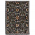 HomeRoots 507973 8 x 11 ft. Blue Red Ivory & Gold Oriental Power Loom Stain Resistant Rectangle Area Rug with Fringe