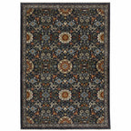 HomeRoots 507973 8 x 11 ft. Blue Red Ivory & Gold Oriental Power Loom Stain Resistant Rectangle Area Rug with Fringe