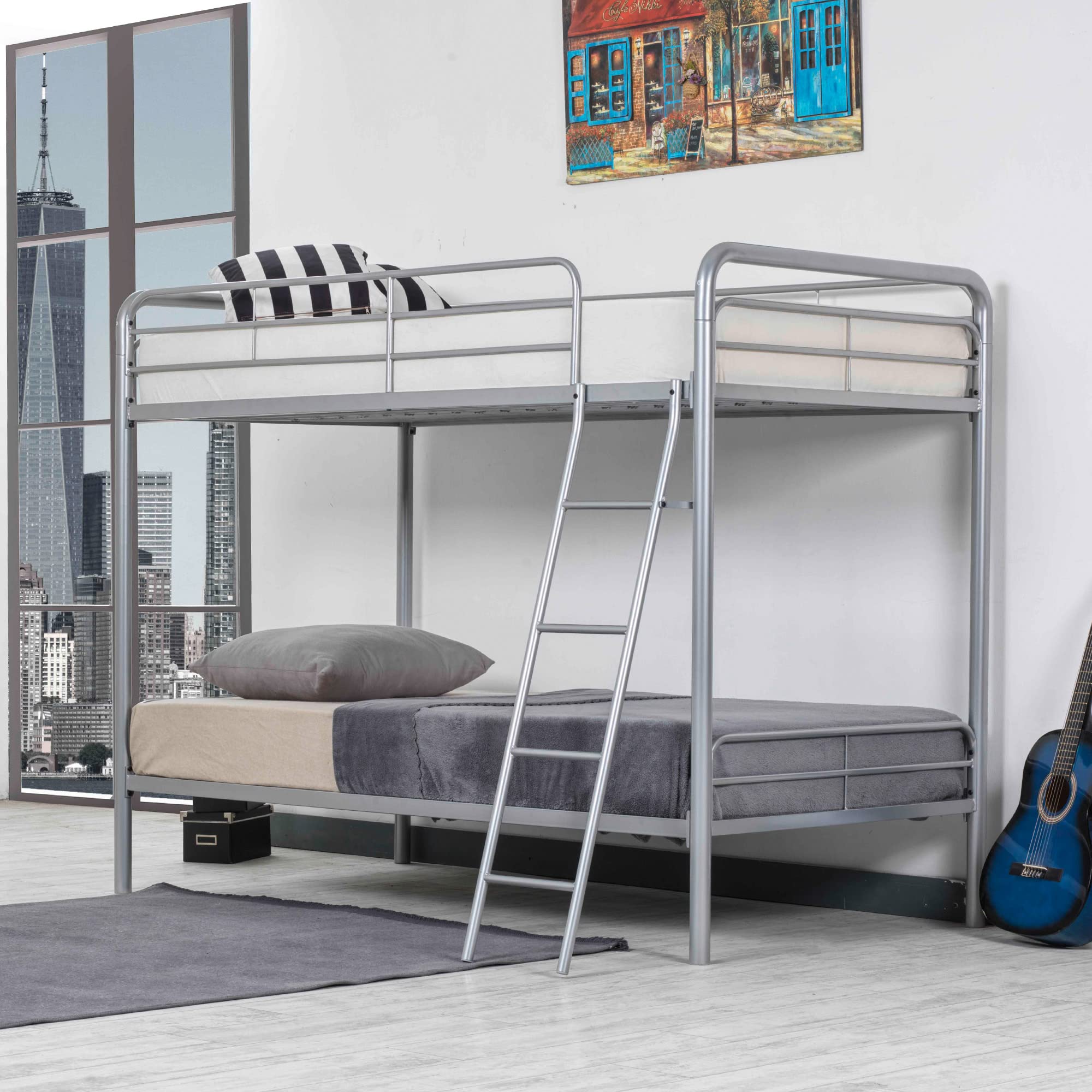 Better Home Products Twin Over Twin Metal Bunk Bed in Gray